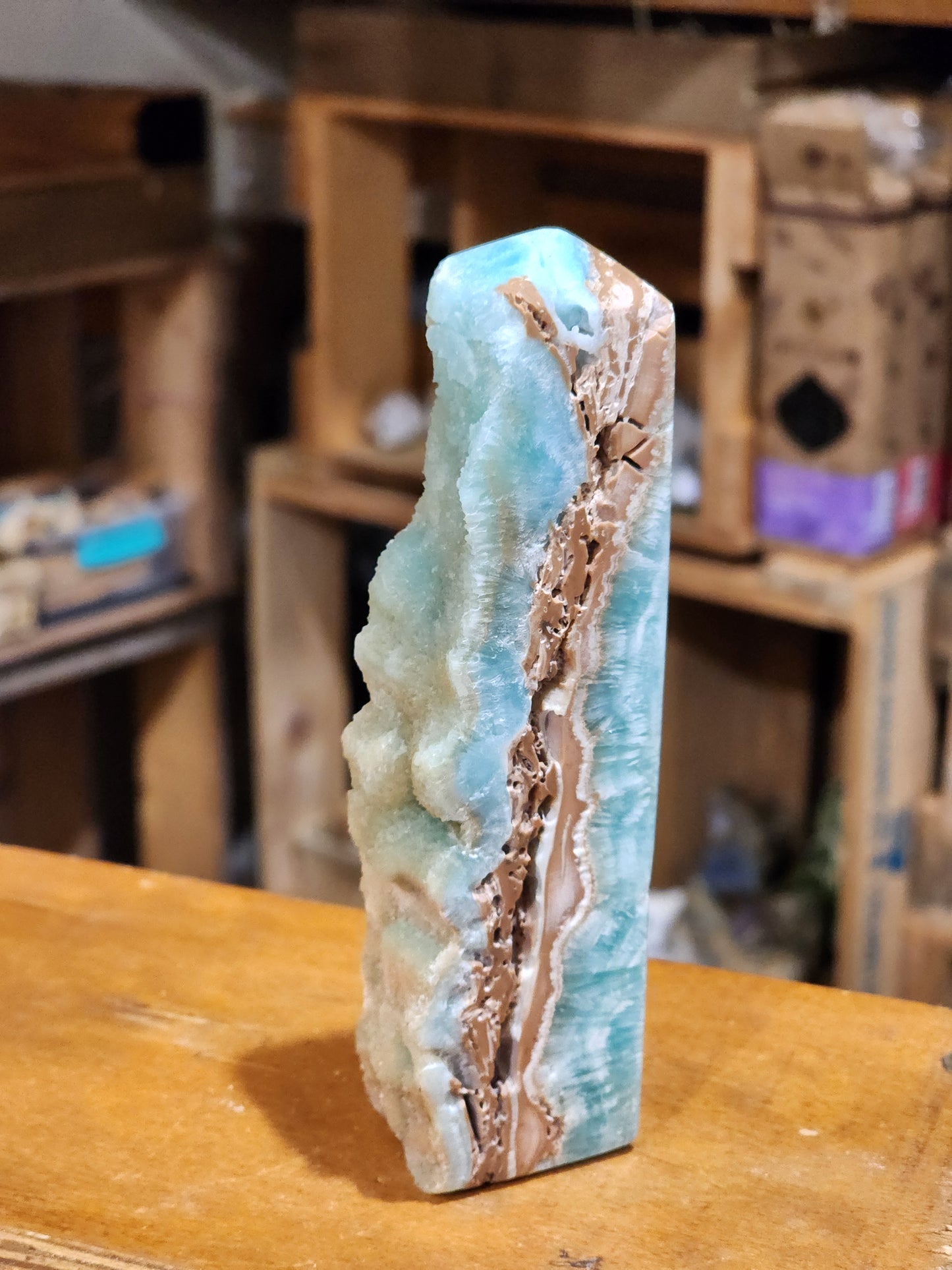 Aragonite/Smithsonite Polished with Raw Face