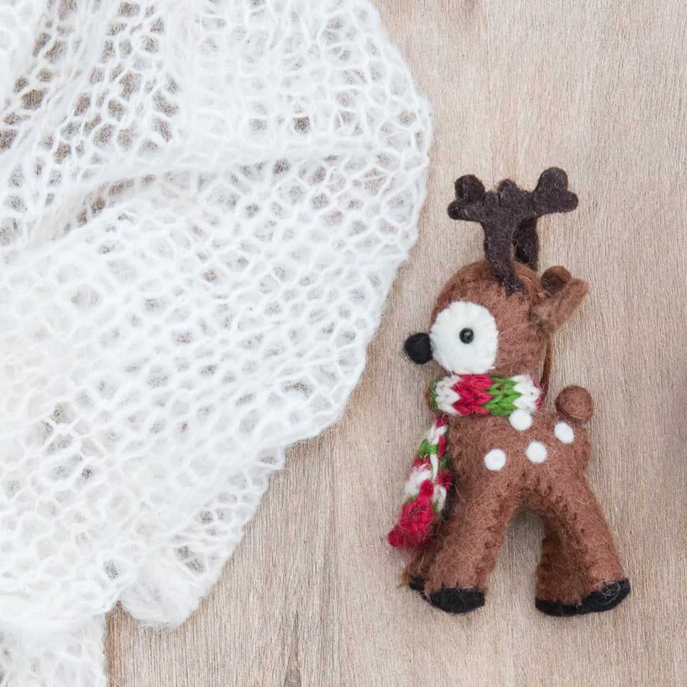 Handmade Brown Felt Reindeer Decoration