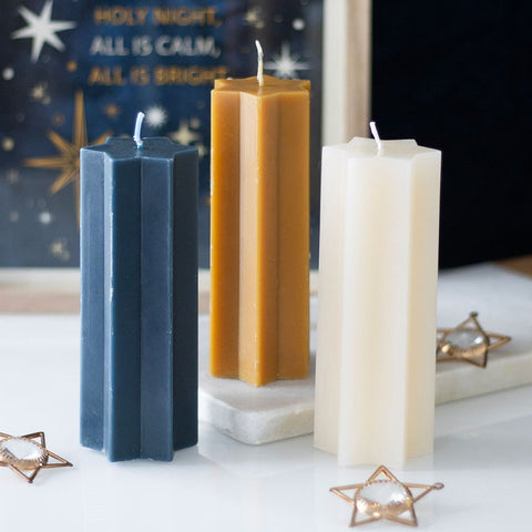 Navy Blue Starry Night Star Shaped Taper Candle