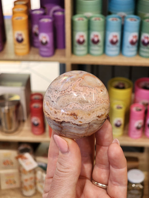 Pink crazy lace agate sphere "Judy"