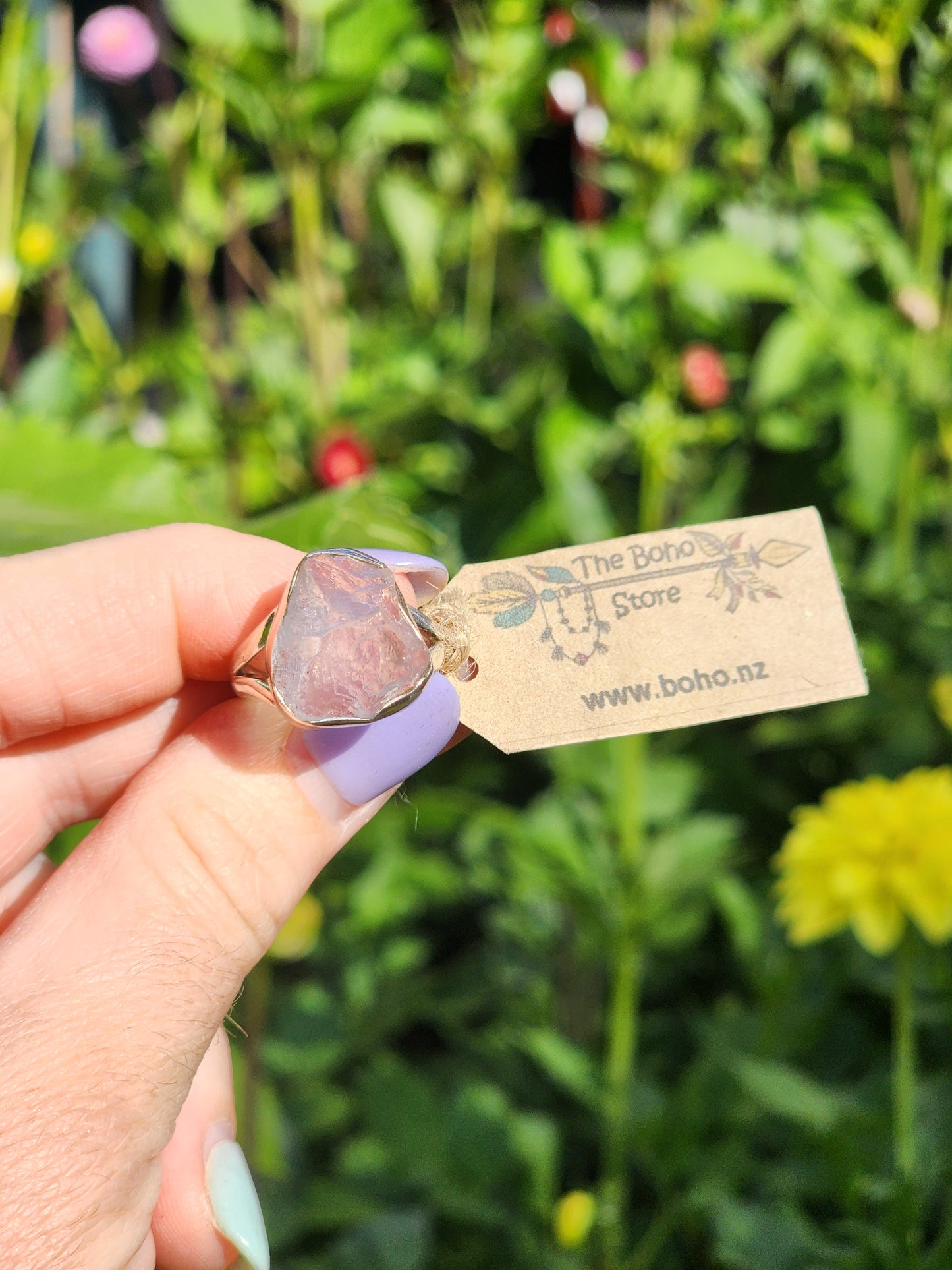 Rose Quartz in Stirling Silver Size 8.5