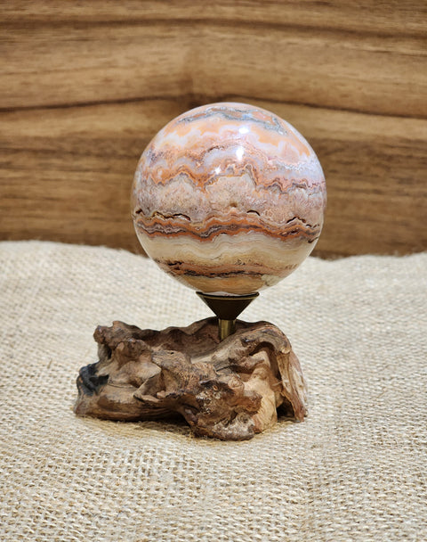 Pink crazy lace agate sphere "Leoni"
