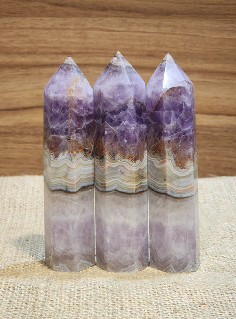 "The Twisted Sisters - Jess, Kerri & Korina" Amethyst & crazy lace agate tower set of 3