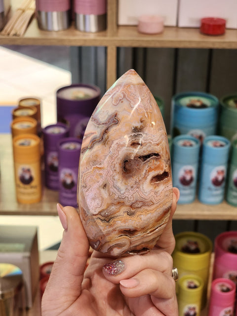 Pink crazy lace agate flame "Abby"