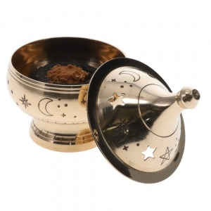 Moon & Stars Engraved Brass Incense Burner