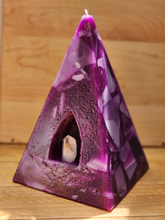 Amethyst inspired Pyramid Candle large